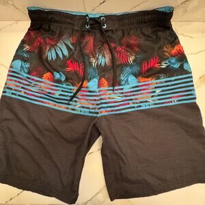 Mens Black Stripe Swim Shorts SIze Medium Burnside Black Floral Boardshorts